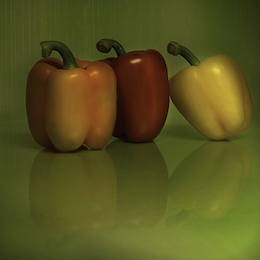 Still life image of three peppers